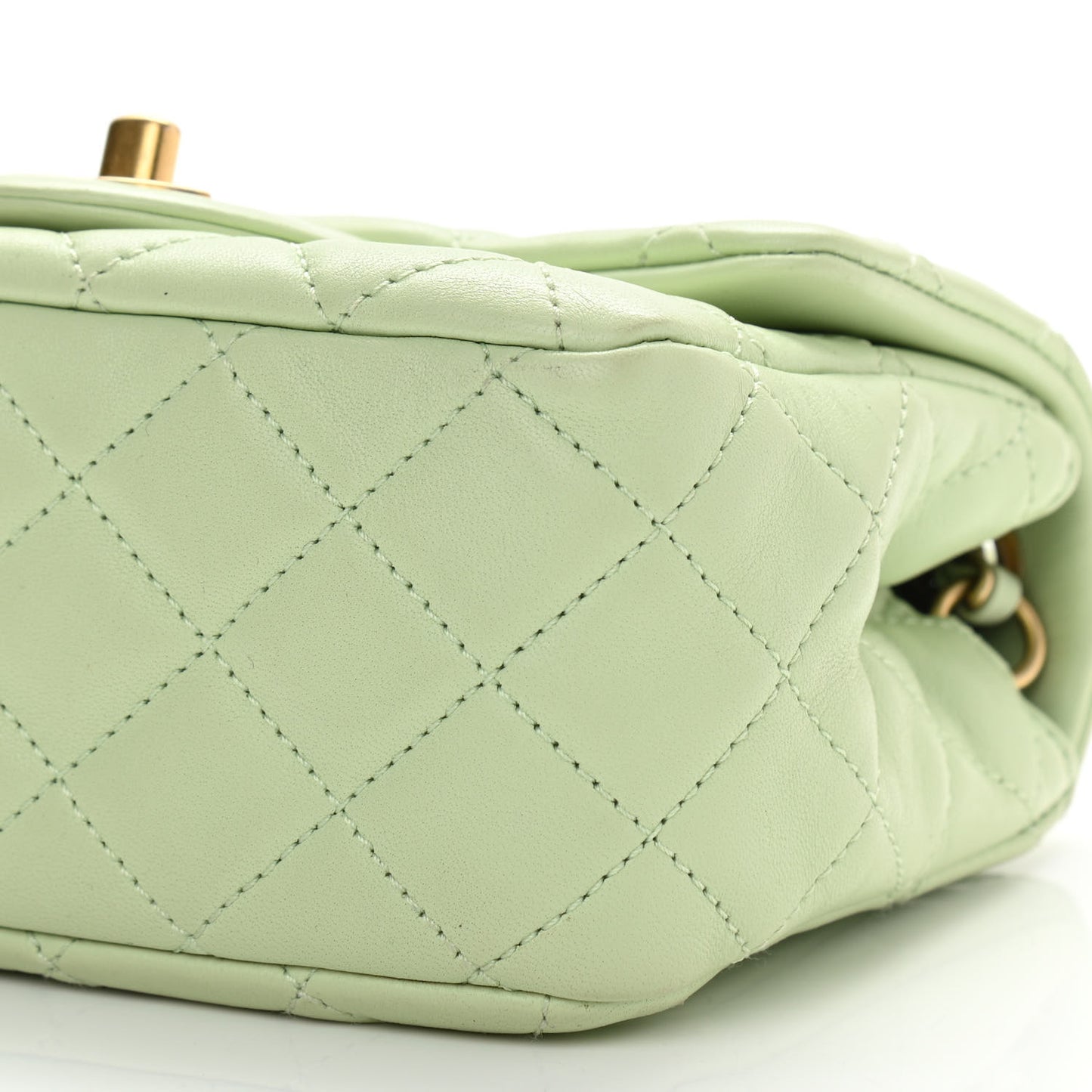 Lambskin Quilted Mini Pearl Crush Flap Light Green