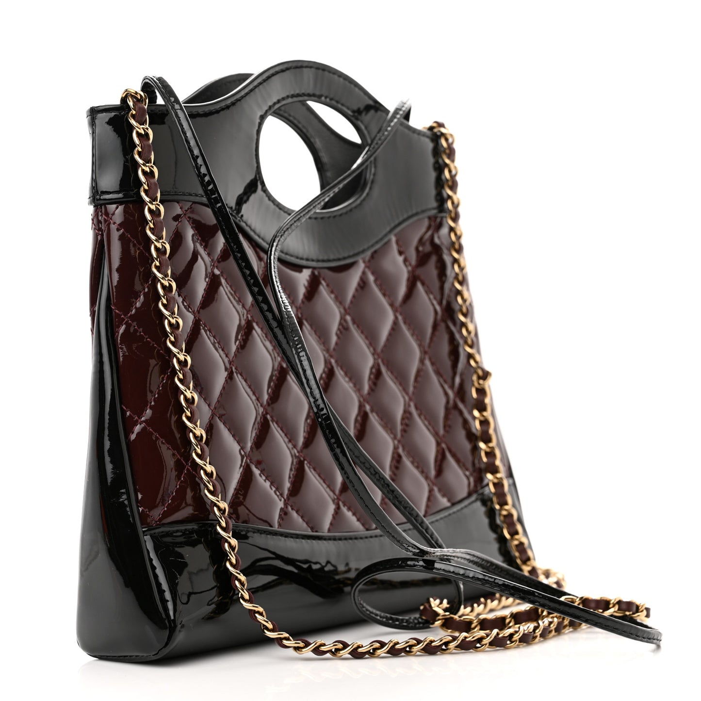 Patent Calfskin Quilted Mini 31 Shopping Bag Burgundy Black