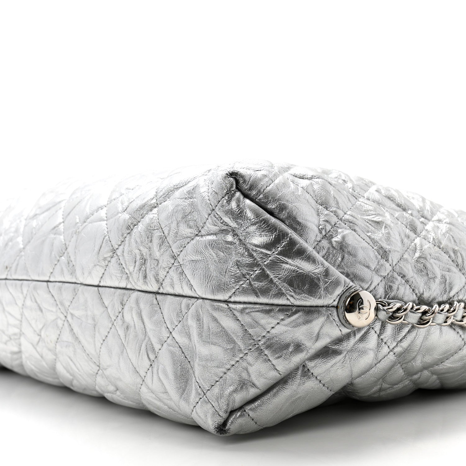 Chanel Metallic Crackled Calfskin Quilted Large Big Bang Hobo Silver 10 of 13