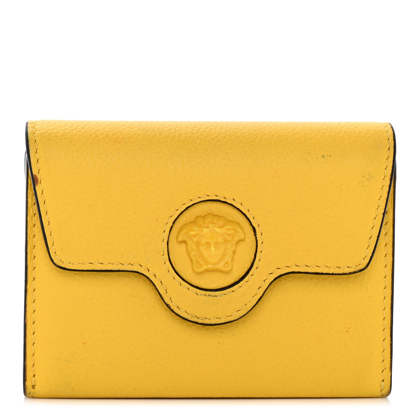Grained Calfskin Medusa Card Holder Yellow Purple