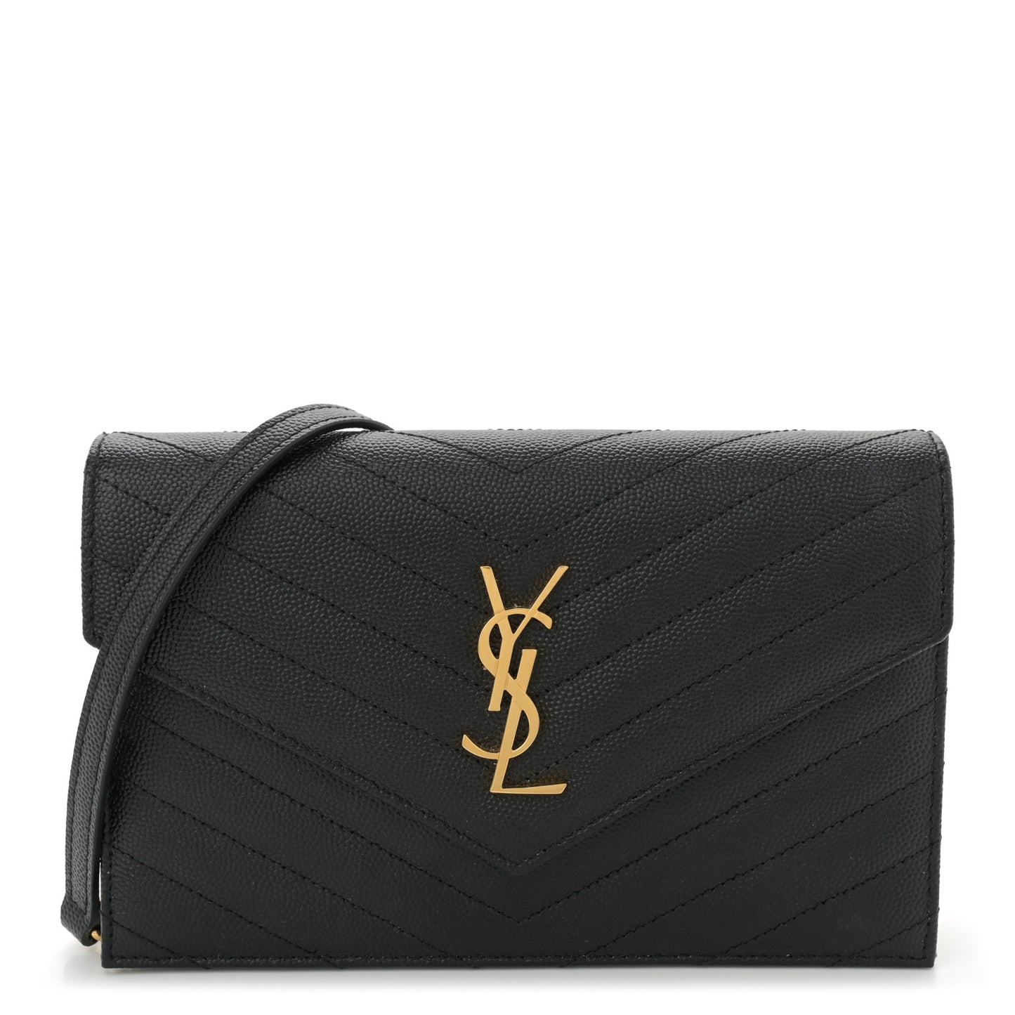 Grain De Poudre Matelasse Chevron Monogram Envelope Chain Wallet Black