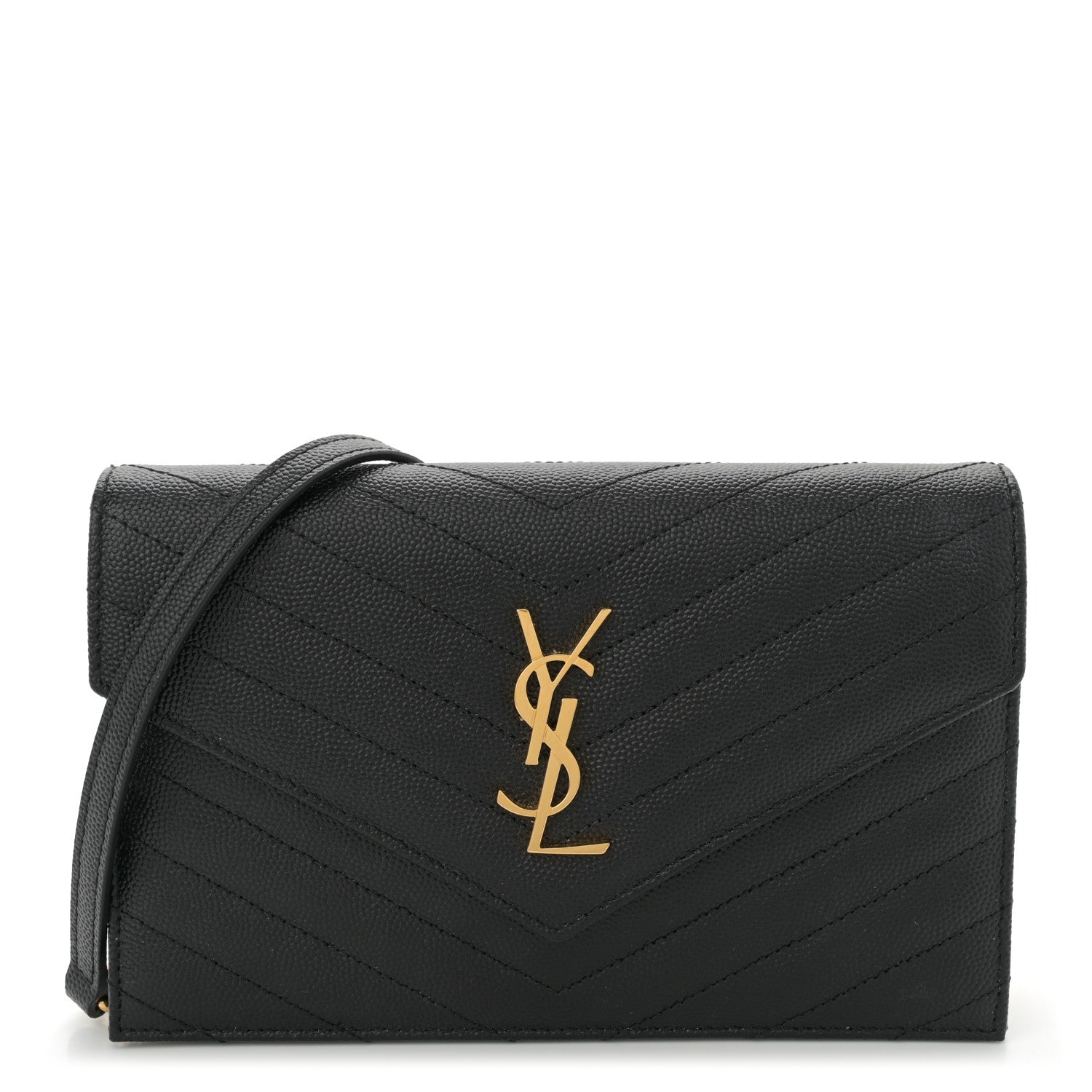 Saint Laurent Grain De Poudre Matelasse Chevron Monogram Envelope Chain Wallet Black 1 of 10