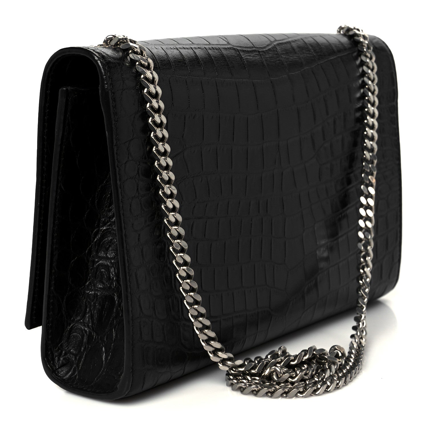 Saint Laurent Calfskin Crocodile Embossed Medium Classic Monogram Kate Tassel Satchel Black 3 of 11