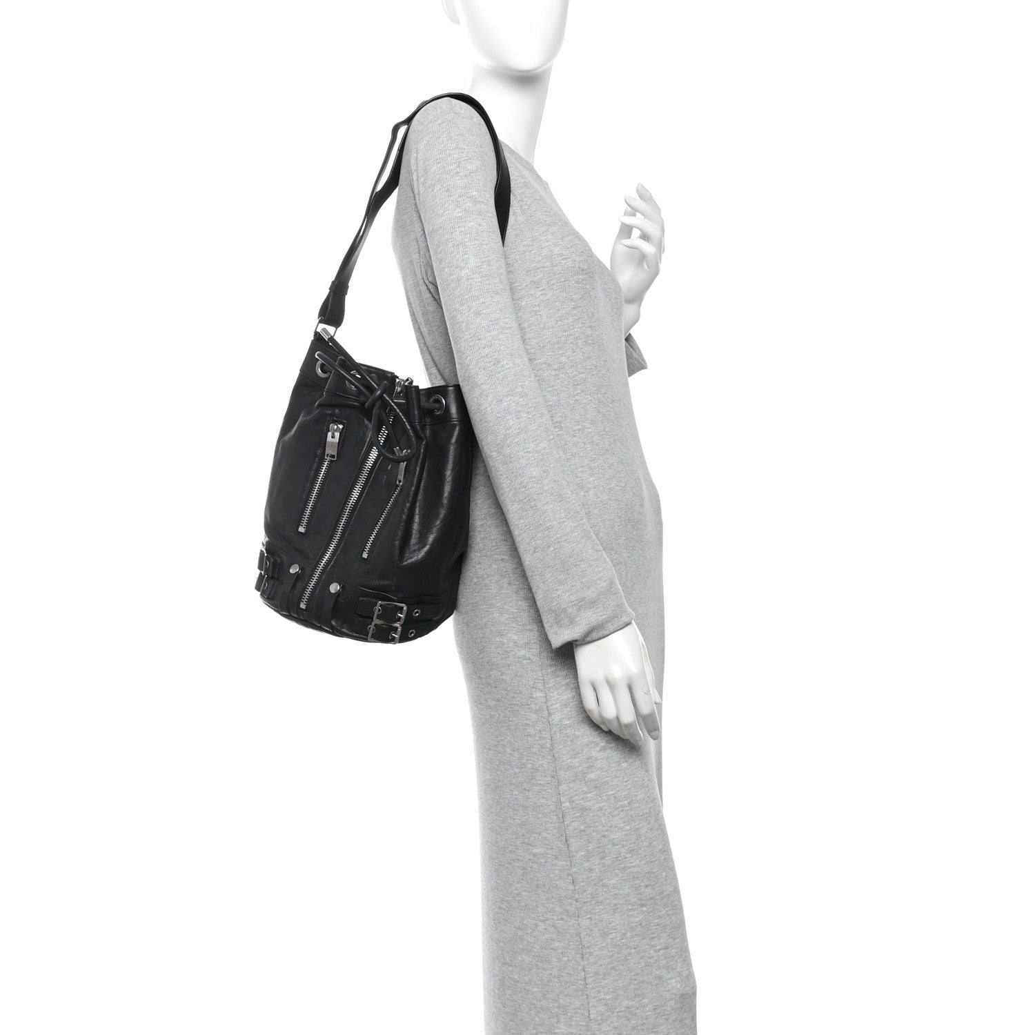Saint Laurent Calfskin Medium Rider Bucket Bag Black 2 of 9