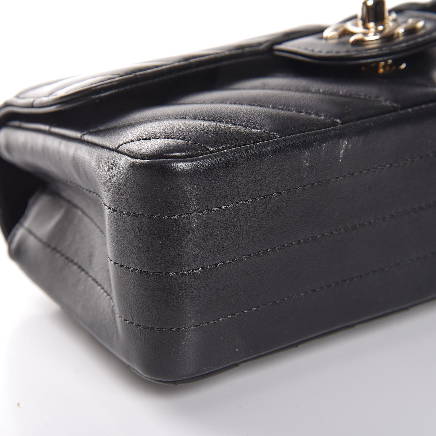 Lambskin Chevron Quilted Mini Rectangular Flap Black