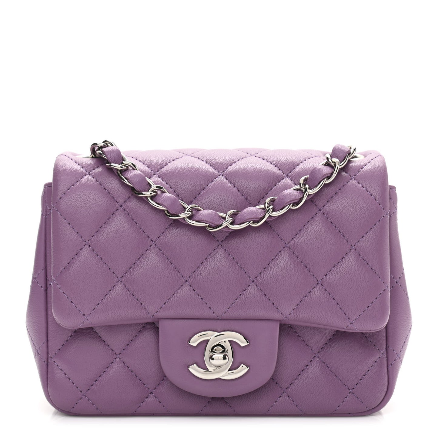 Lambskin Quilted Mini Square Flap Purple