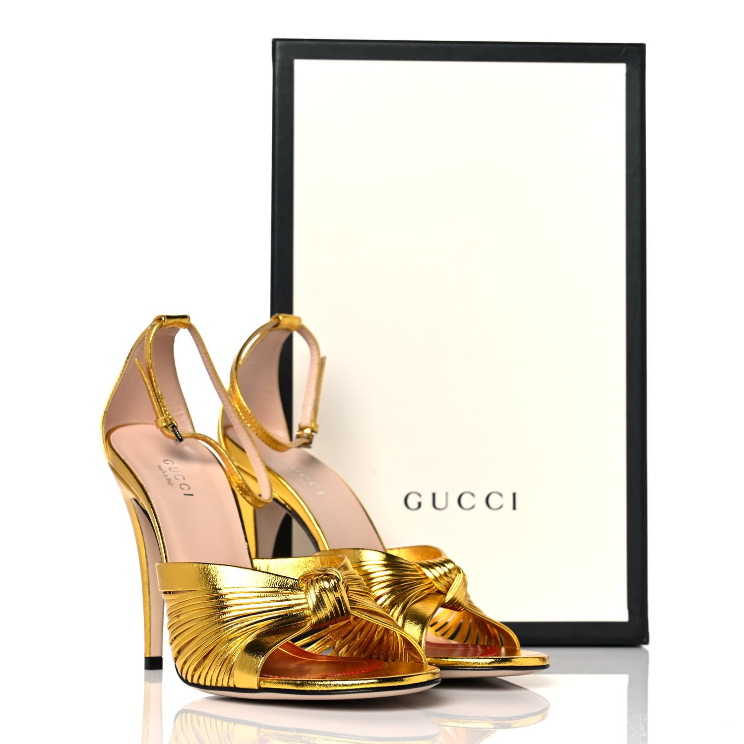 Gucci Metallic Nappa Crawford Knot Ankle Strap Sandals 37 Gold 8 of 8