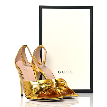 Gucci Metallic Nappa Crawford Knot Ankle Strap Sandals 37 Gold 8 of 8