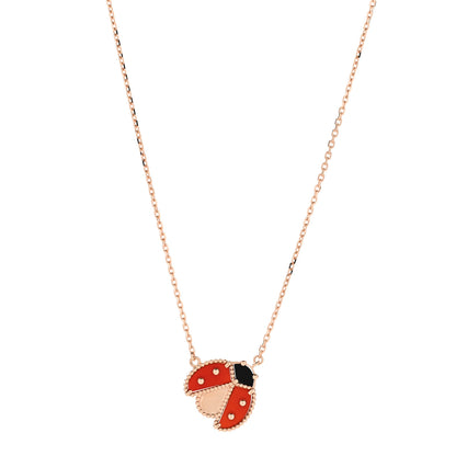 Van Cleef & Arpels 18K Rose Gold Carnelian Black Onyx Lucky Spring Open Wings Lady Bug Pendant Necklace 1 of 6