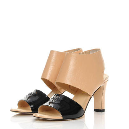 Chanel Crumpled Calfskin Patent Heel Sandals 35.5 Beige Black 3 of 9
