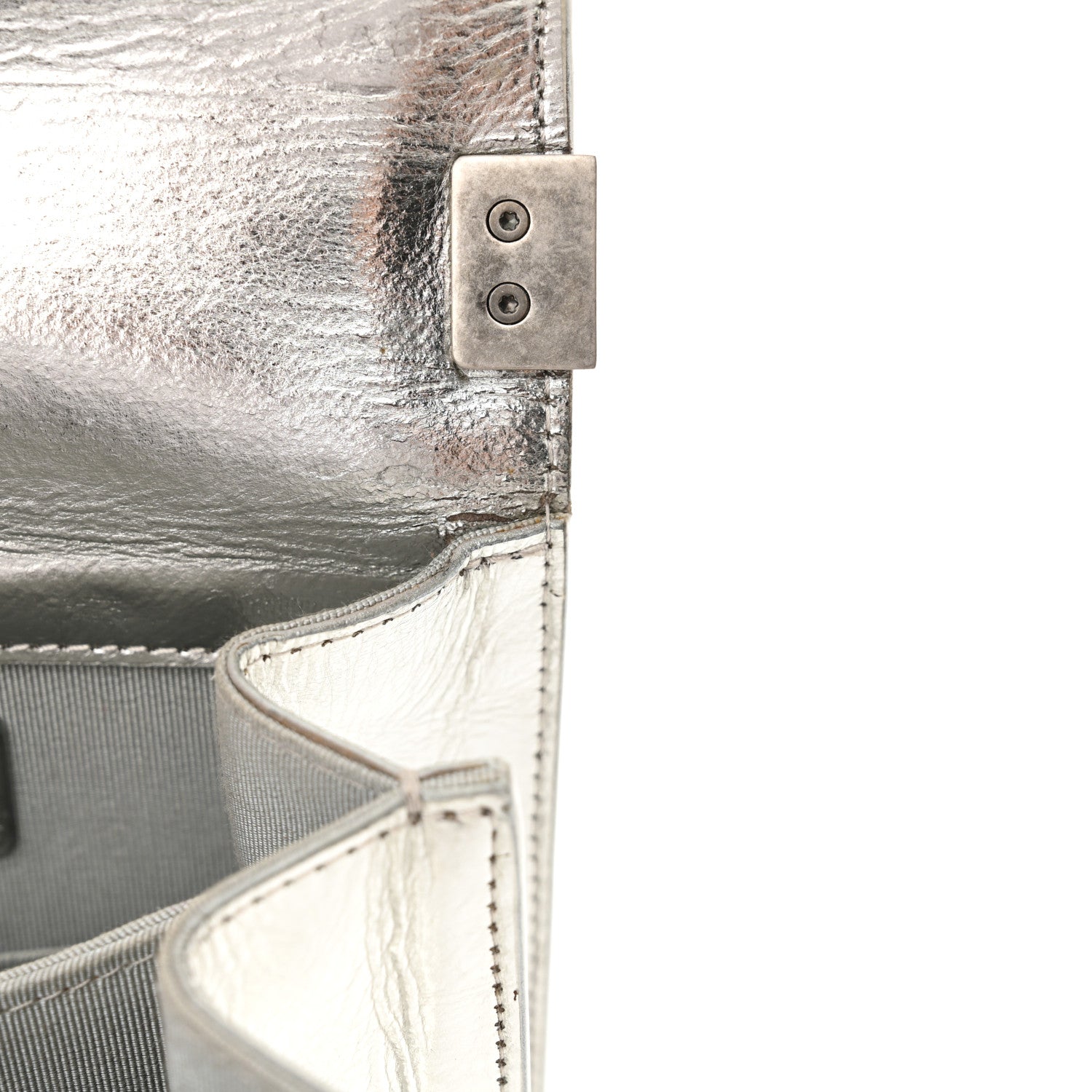 Chanel Metallic Goatskin Quilted North South Boy Flap Silver 11 of 16