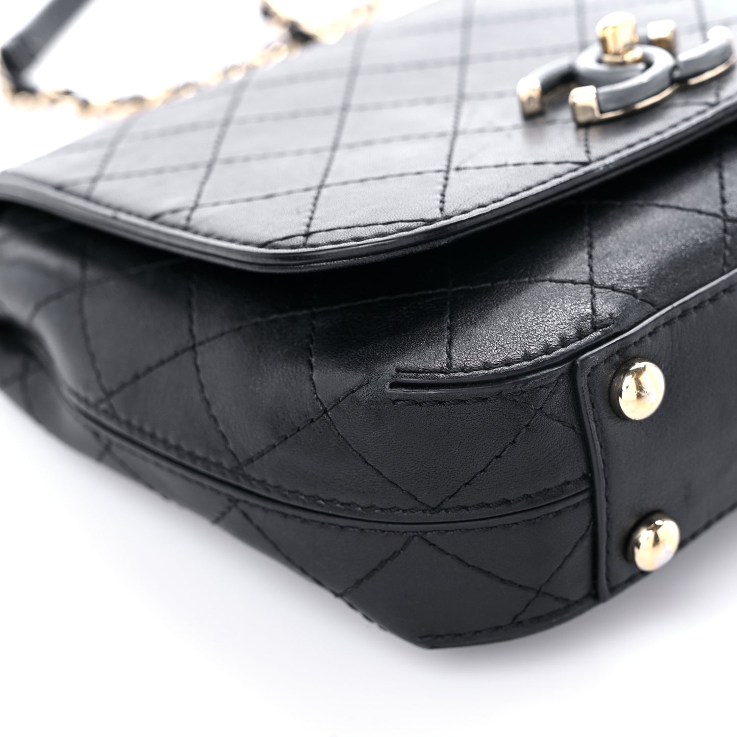 Calfskin Stitched Small Covered CC Flap Bag Black