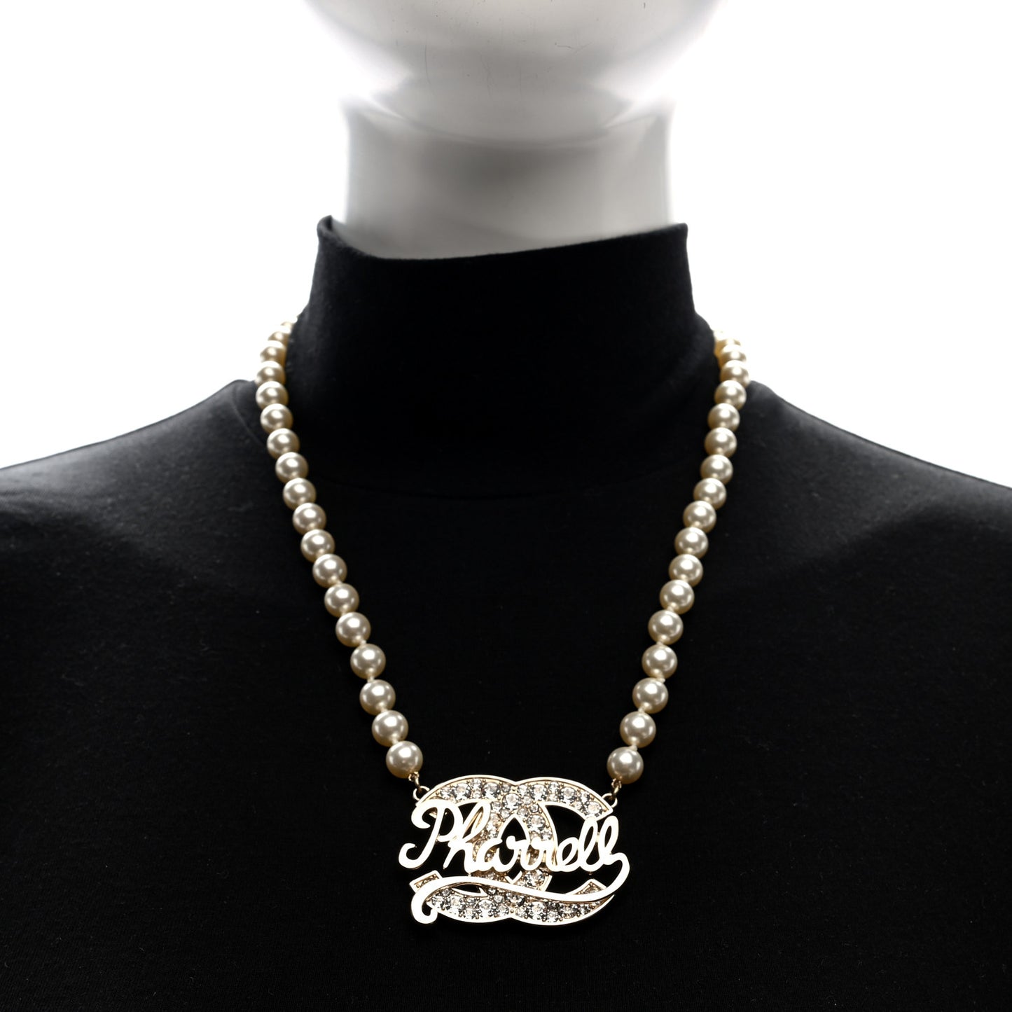 x Pharrell Williams Pearl Crystal CC Necklace Gold White