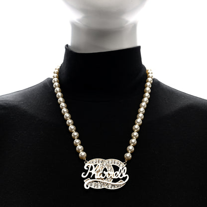 Chanel x Pharrell Williams Pearl Crystal CC Necklace Gold White 2 of 3