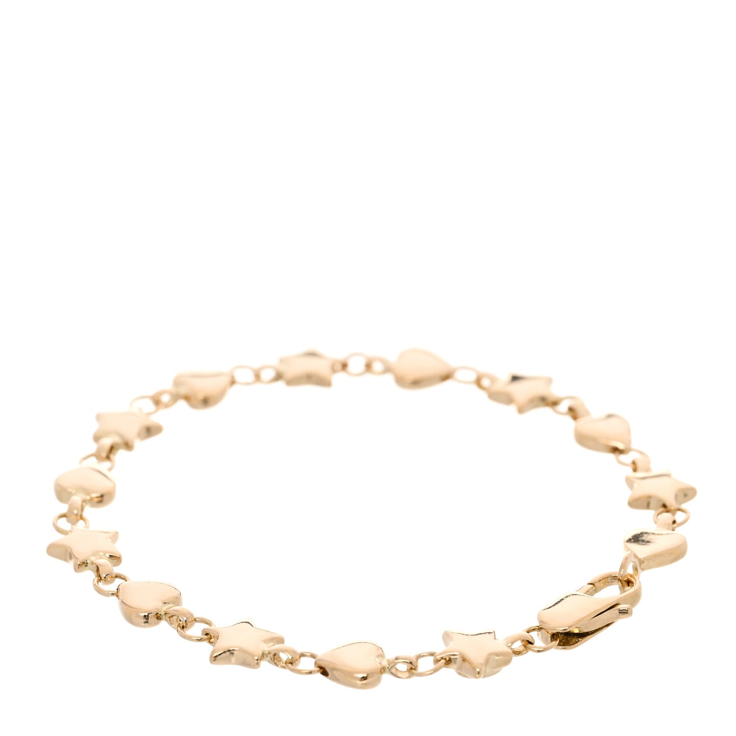 18K Yellow Gold Chain of Stars and Hearts Bracelet