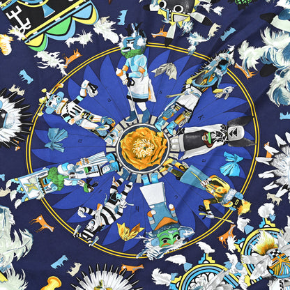 Hermes Silk Kachinas Wash Scarf 90 Marine Jaune Vert 5 of 6