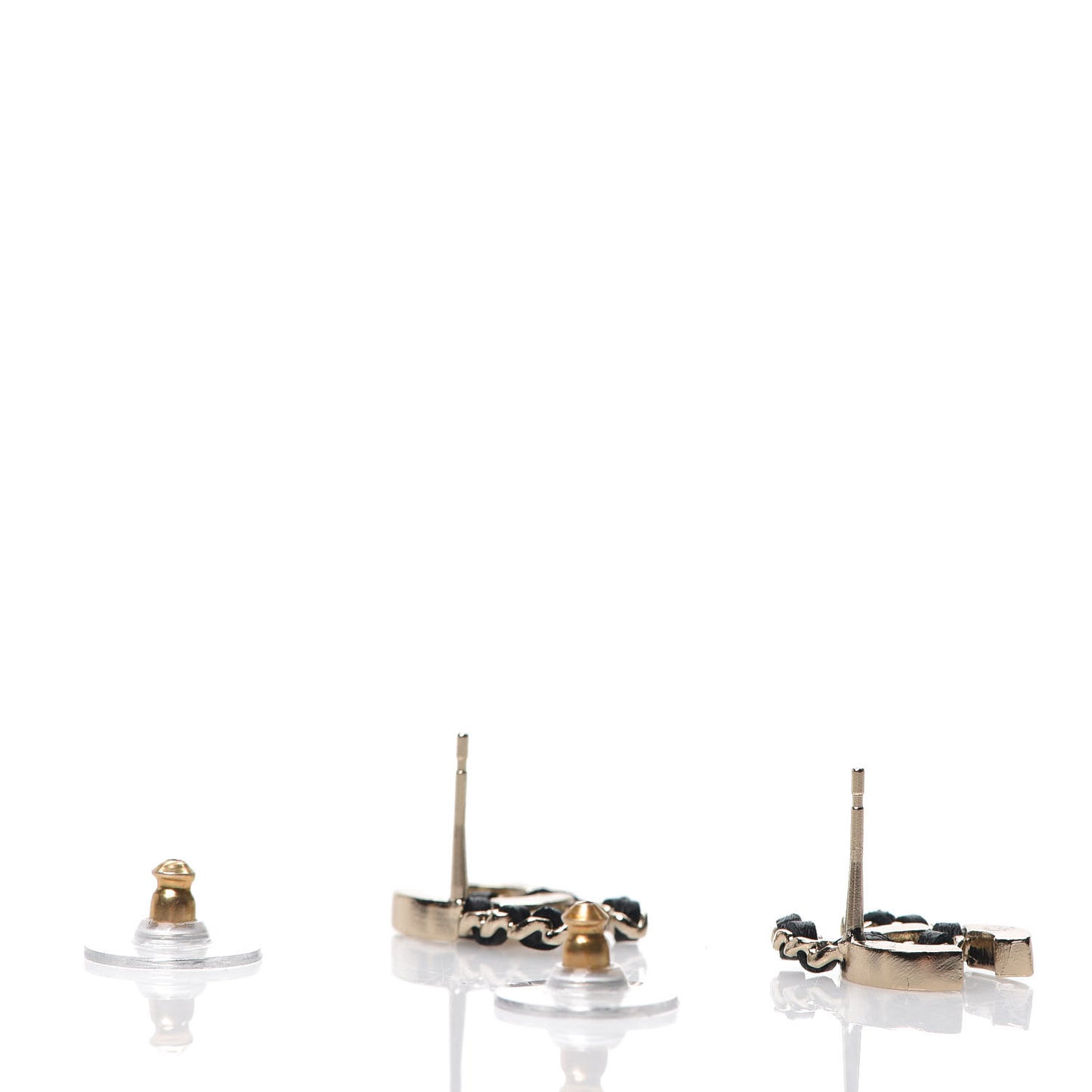 Crystal Baguette Lambskin Chain CC Vintage Allure Stud Earrings Black Gold