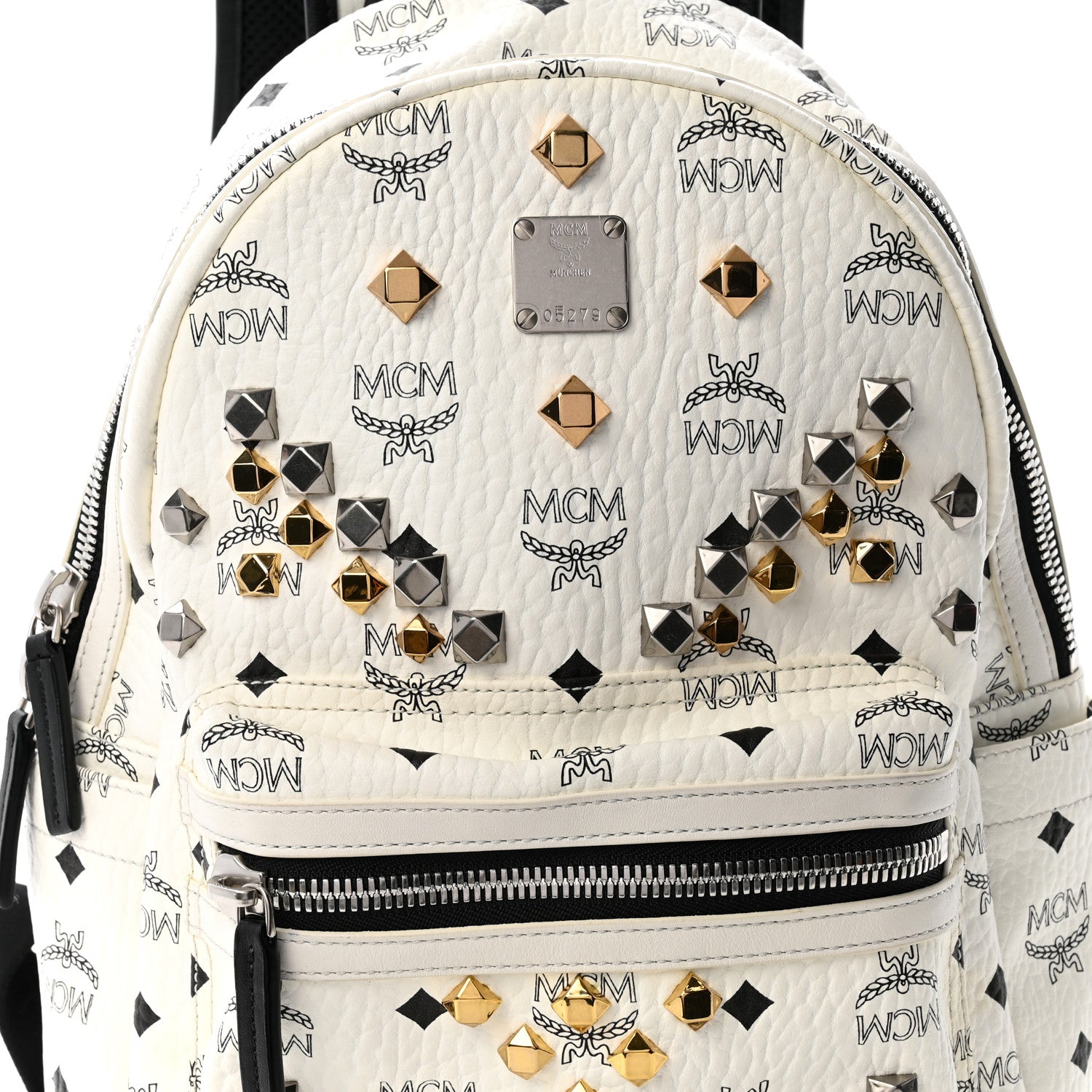 ゲ*ー様 MCM 白 スタッズバッグ MCM Visetos Studded Small Stark M Backpack White 1894593