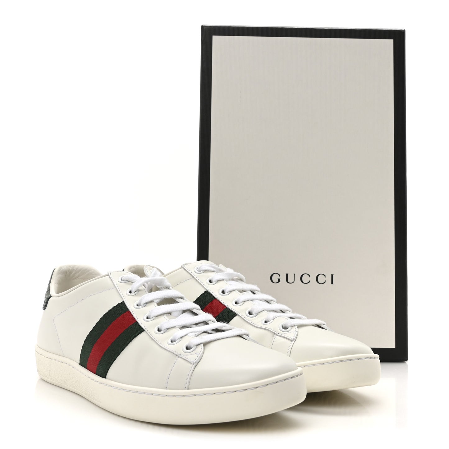 Calfskin Crocodile Web Womens Ace Sneakers 38.5 White Green