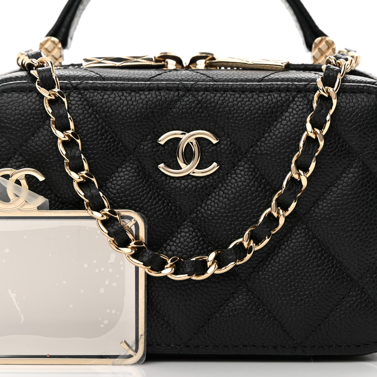Caviar Quilted Small Top Handle Vanity Case Black