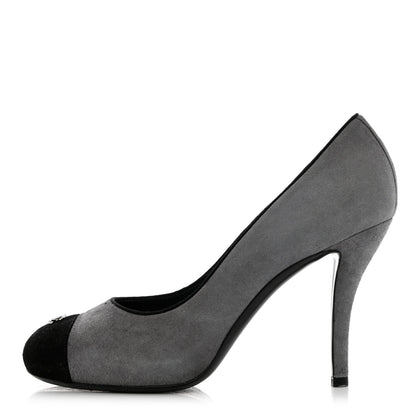Chanel Suede Cap Toe Pumps 40 Grey Black 1 of 12