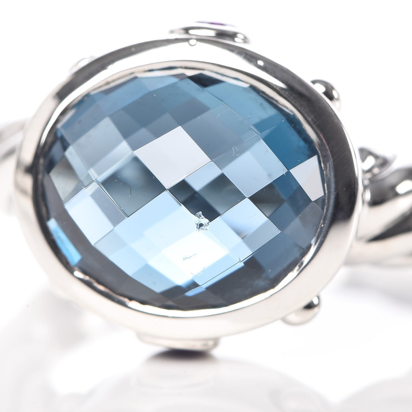  Sterling Silver Blue Topaz Amethyst 11mm Renaissance Ring 54 7