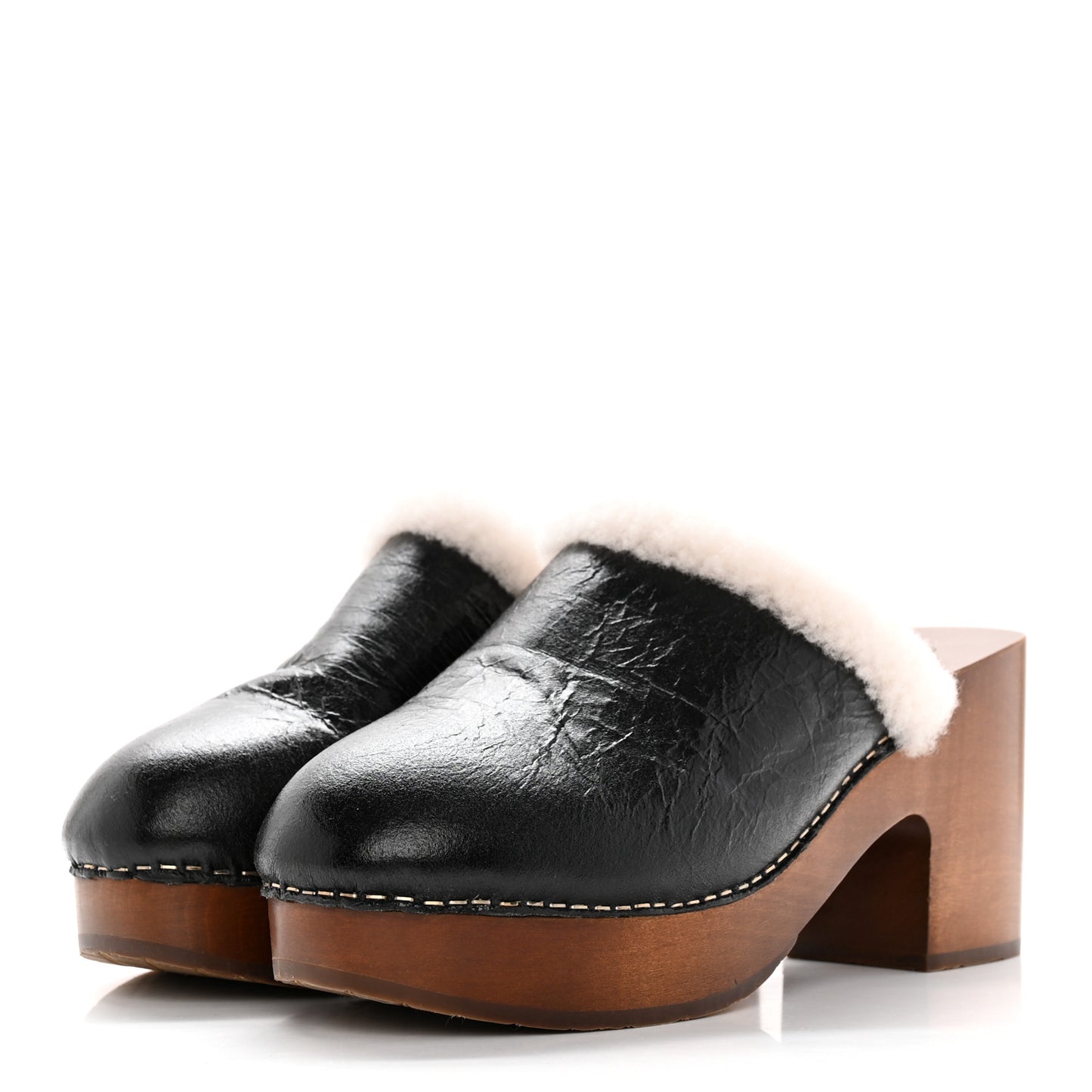Crackled Sheepskin CC Mules 40 Black