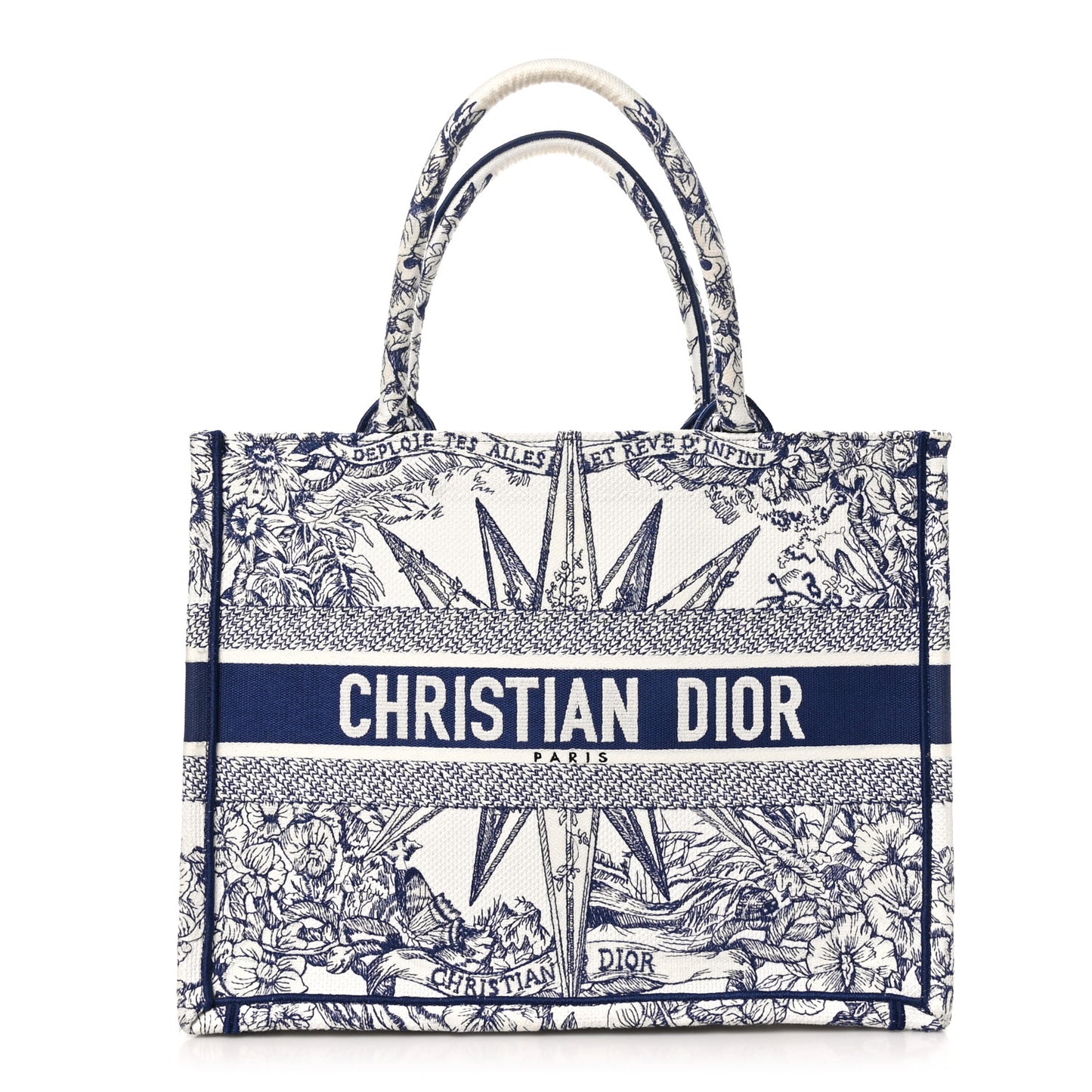 Canvas Embroidered Medium Reve d'Infini Book Tote Blue