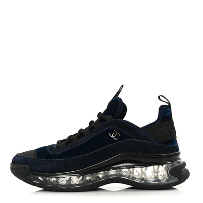 Chanel Suede Calfskin Velvet Grosgrain CC Sneakers Navy Blue Black 1 of 8