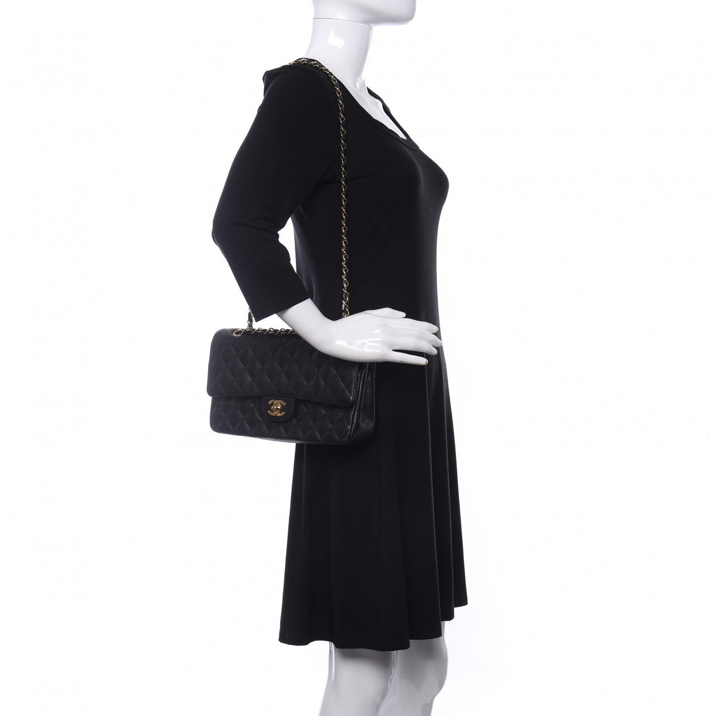 Caviar Quilted Medium Double Flap Black