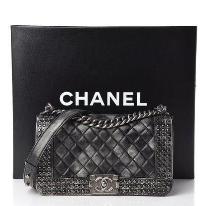 Chanel Faded Calfskin Quilted Medium Studded Boy Flap Black 18 of 18