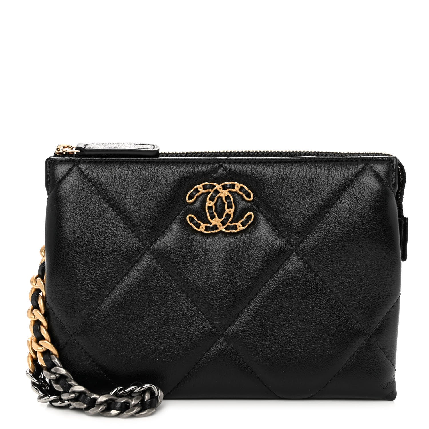 Chanel Shiny Goatskin Quilted Small Chanel 19 Pouch With Handle Black 1 of 9