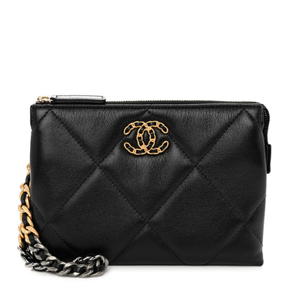 Chanel Shiny Goatskin Quilted Small Chanel 19 Pouch With Handle Black 1 of 9