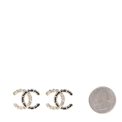 Chanel Enamel Metal Chain French New Wave CC Earrings Black Gold 2 of 5