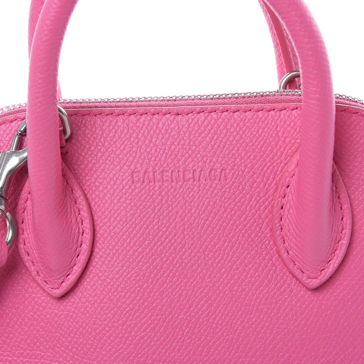 Signature Grained Calfskin Logo XXS Ville Top Handle Bag Rose Bubblegum Black