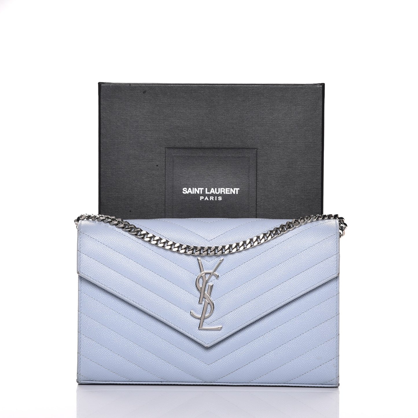 Grain De Poudre Matelasse Monogram Chain Wallet Sky Blue