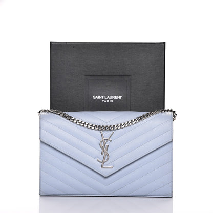 Saint Laurent Grain De Poudre Matelasse Monogram Chain Wallet Sky Blue 13 of 13
