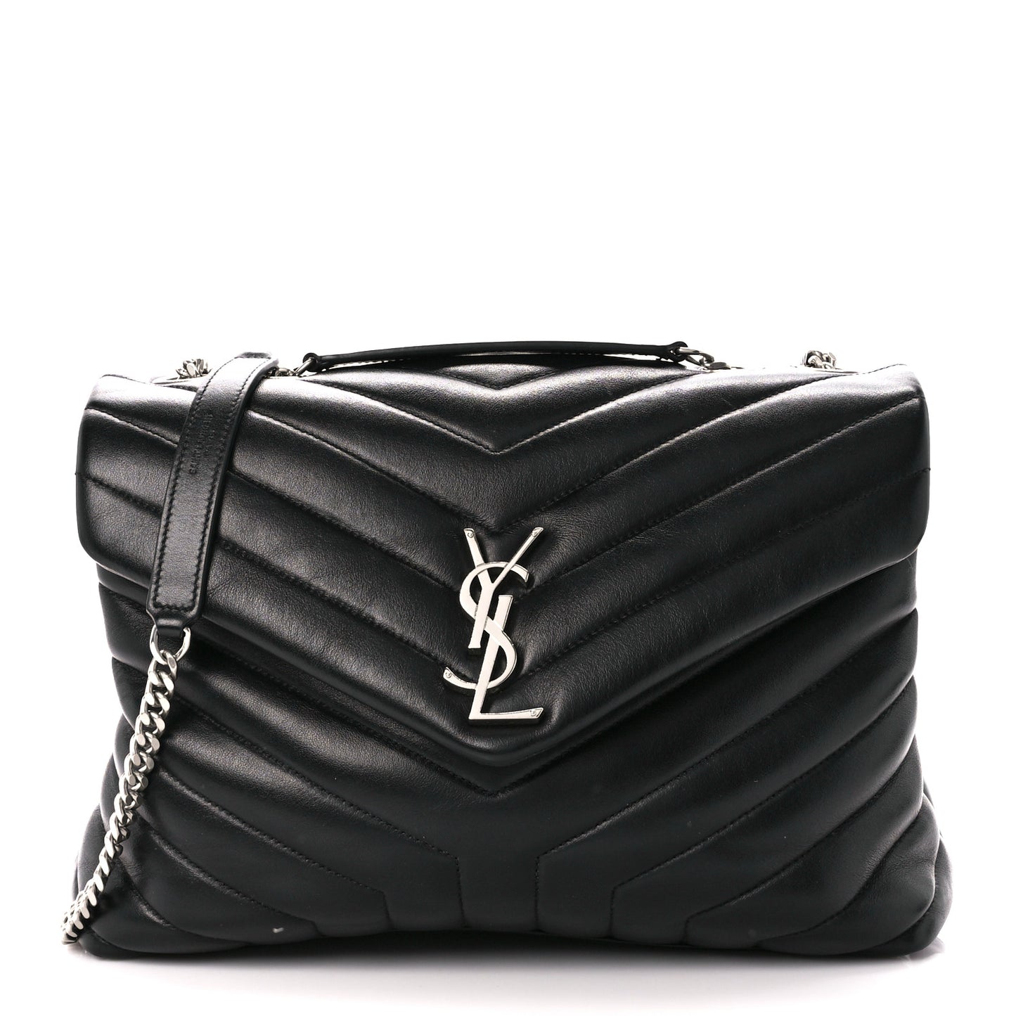 Calfskin Y Quilted Monogram Medium Loulou Chain Satchel Black