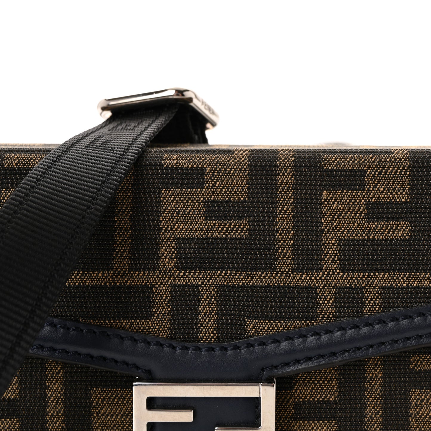 Recycled Fabric Jacquard Vitello King FF 1974 Baguette Soft Trunk Phone Pouch Tobacco Moro Notte
