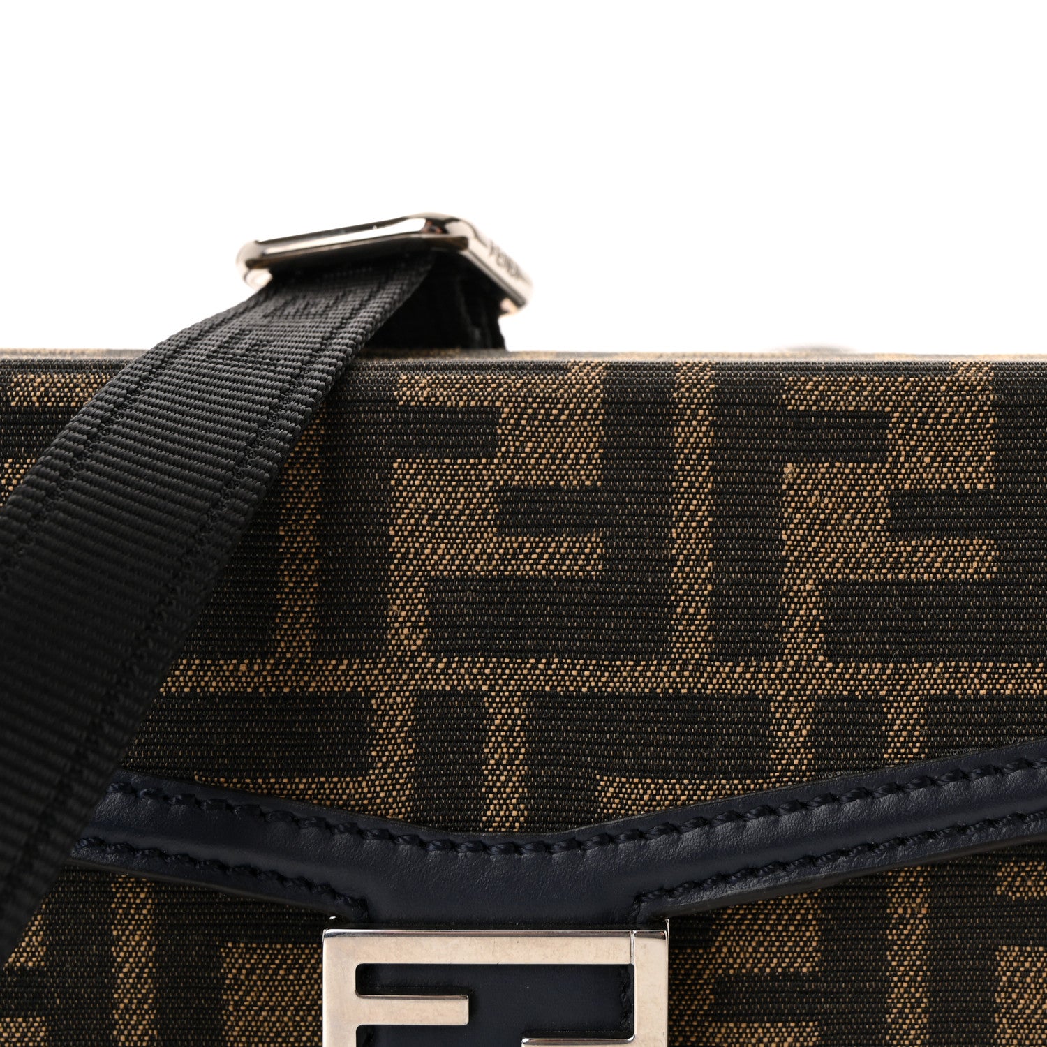 Fendi Recycled Fabric Jacquard Vitello King FF 1974 Baguette Soft Trunk Phone Pouch Tobacco Moro Notte 7 of 10