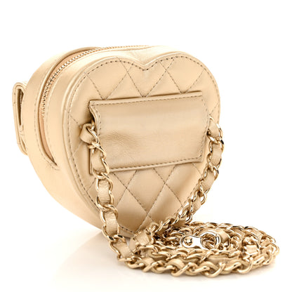 Chanel Metallic Lambskin Quilted CC In Love Heart Waist Belt Bag With Chain Gold 3 of 11