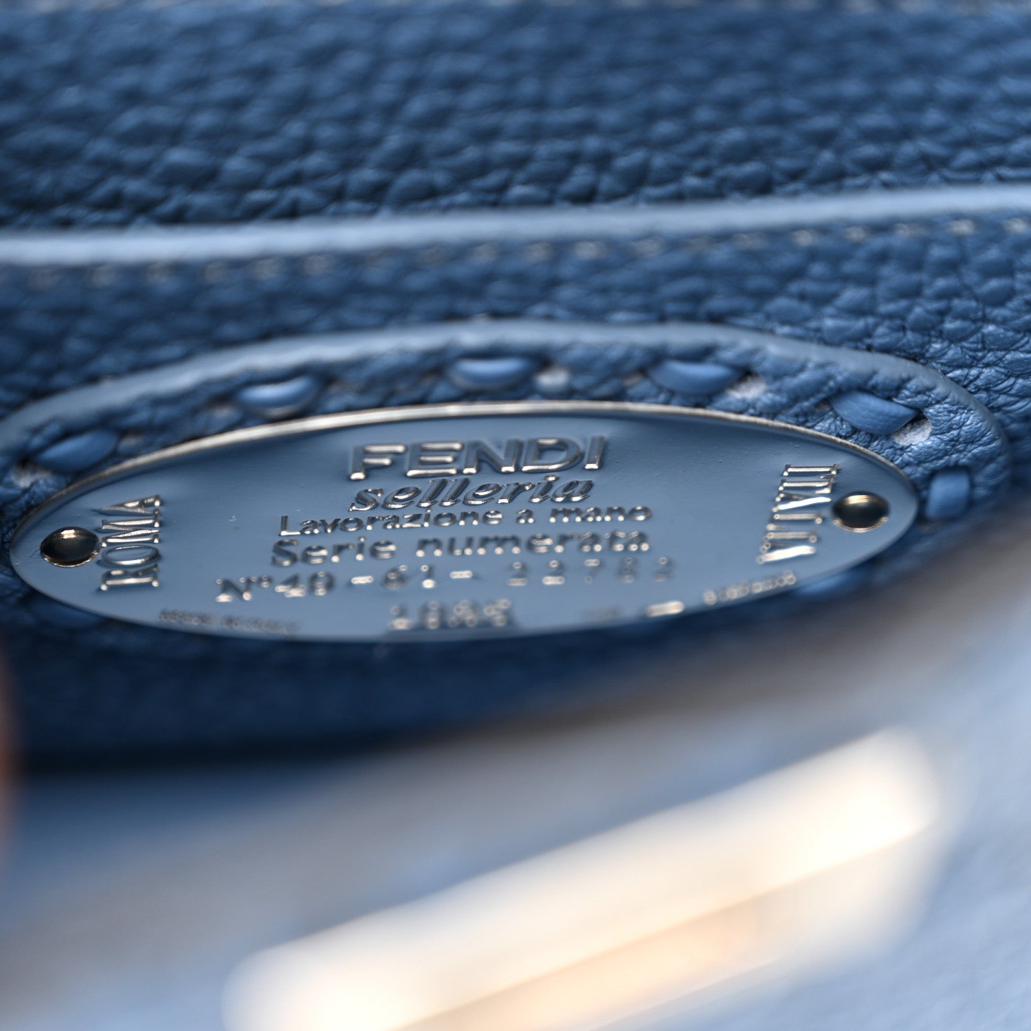 Fendi Cuoio Romano Selleria Macro Stitchings Petite Peekaboo I SEE U Iconic Satchel Placca Argento 8 of 13