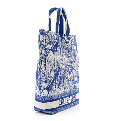 Christian Dior Canvas Print Cruise Tote Ivory Blue 3 of 11