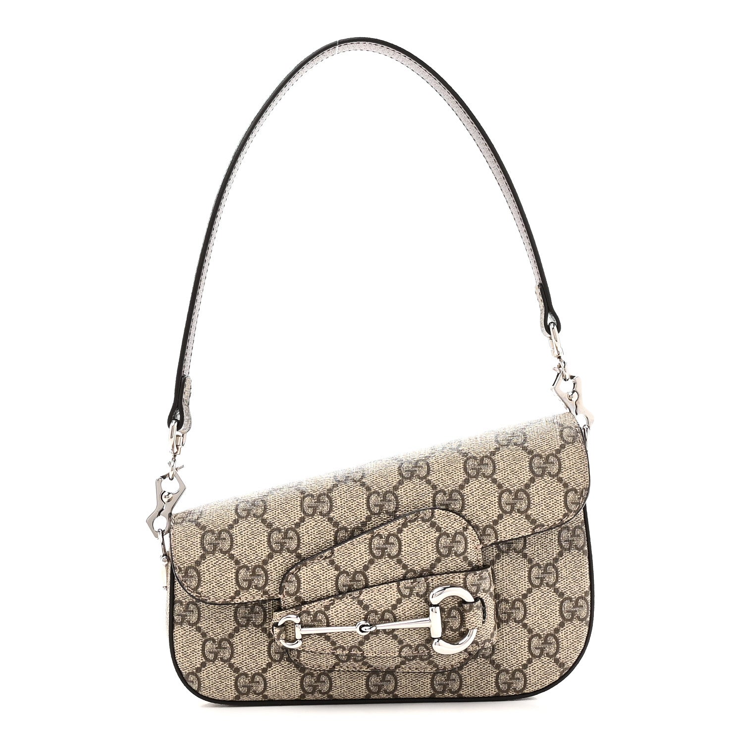 Gucci GG Supreme Monogram Small Horsebit 1955 Asymmetric Shoulder Bag Beige Ebony 1 of 11