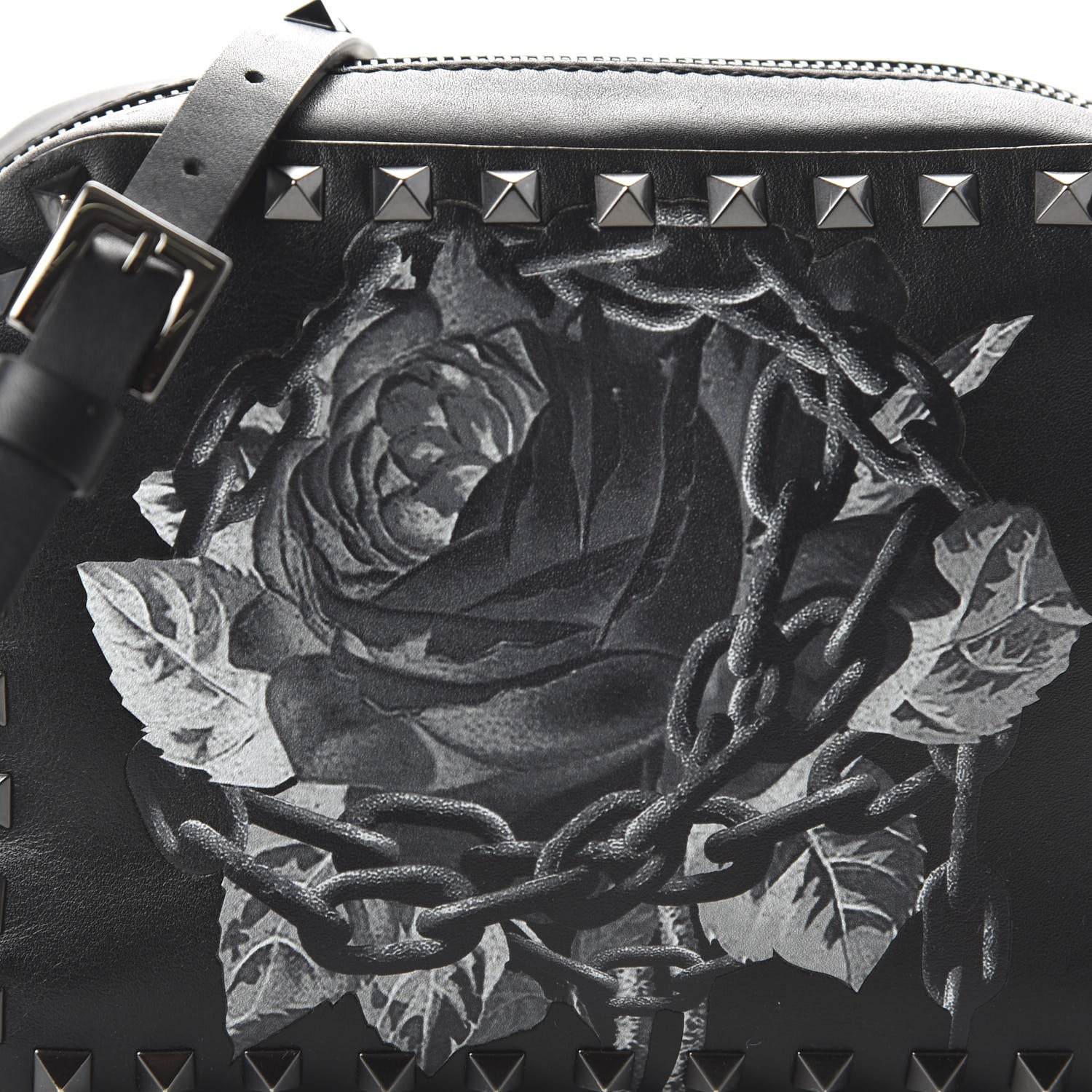 Valentino Garavani X UNDERCOVER Calfskin Rockstud Rose Print Camera Crossbody Bag Black 9 of 9
