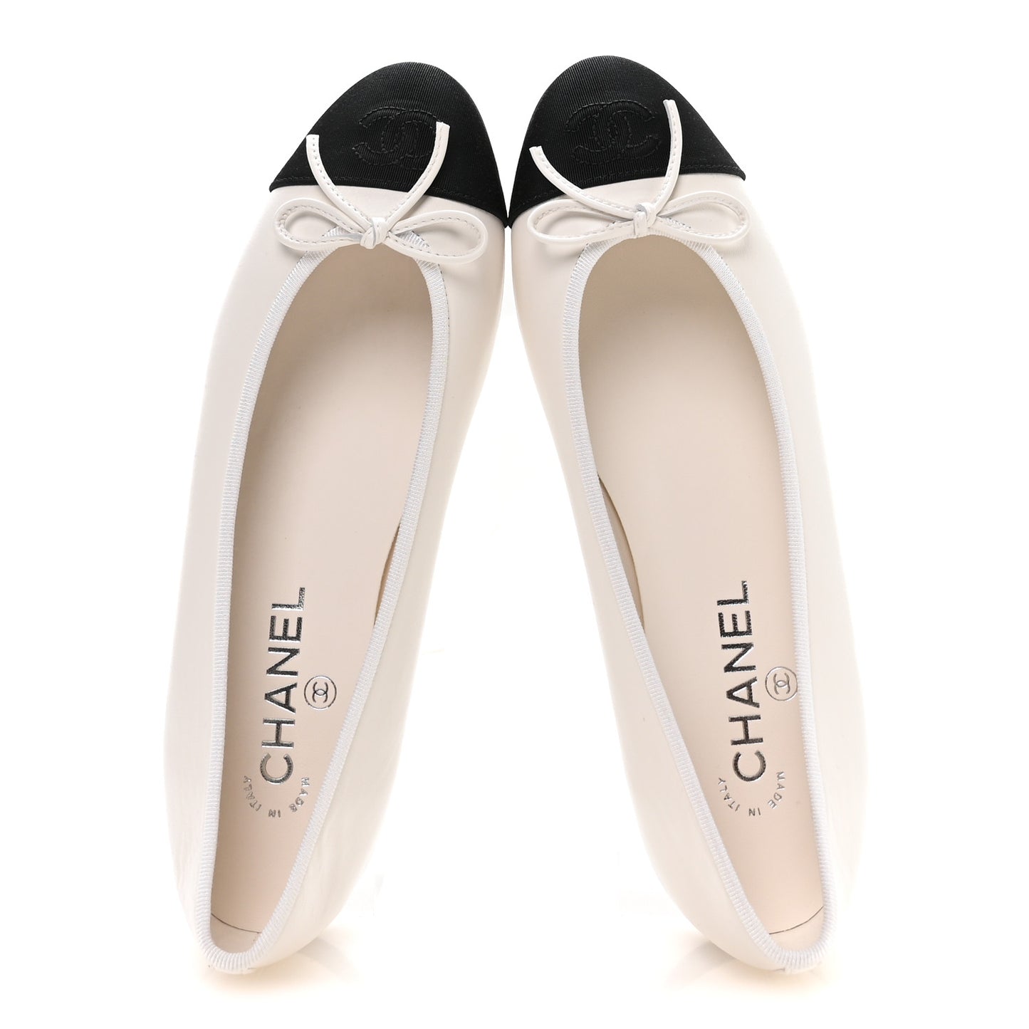 Lambskin Cap Toe CC Ballerina Flats 39 White Black