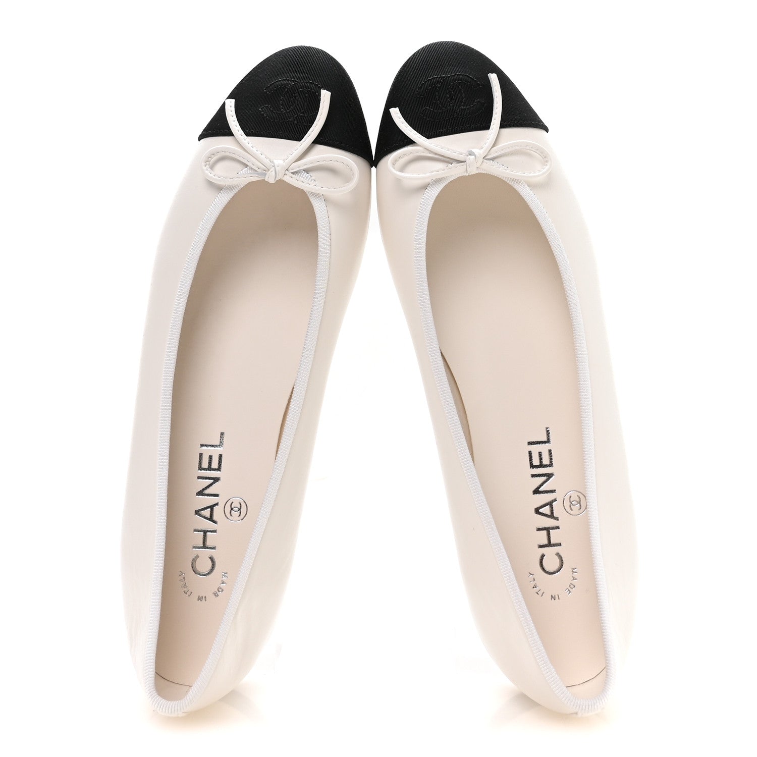 Chanel Lambskin Cap Toe CC Ballerina Flats 39 White Black 2 of 9