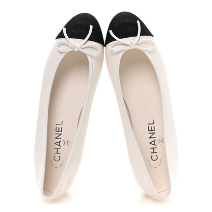 Chanel Lambskin Cap Toe CC Ballerina Flats 39 White Black 2 of 9