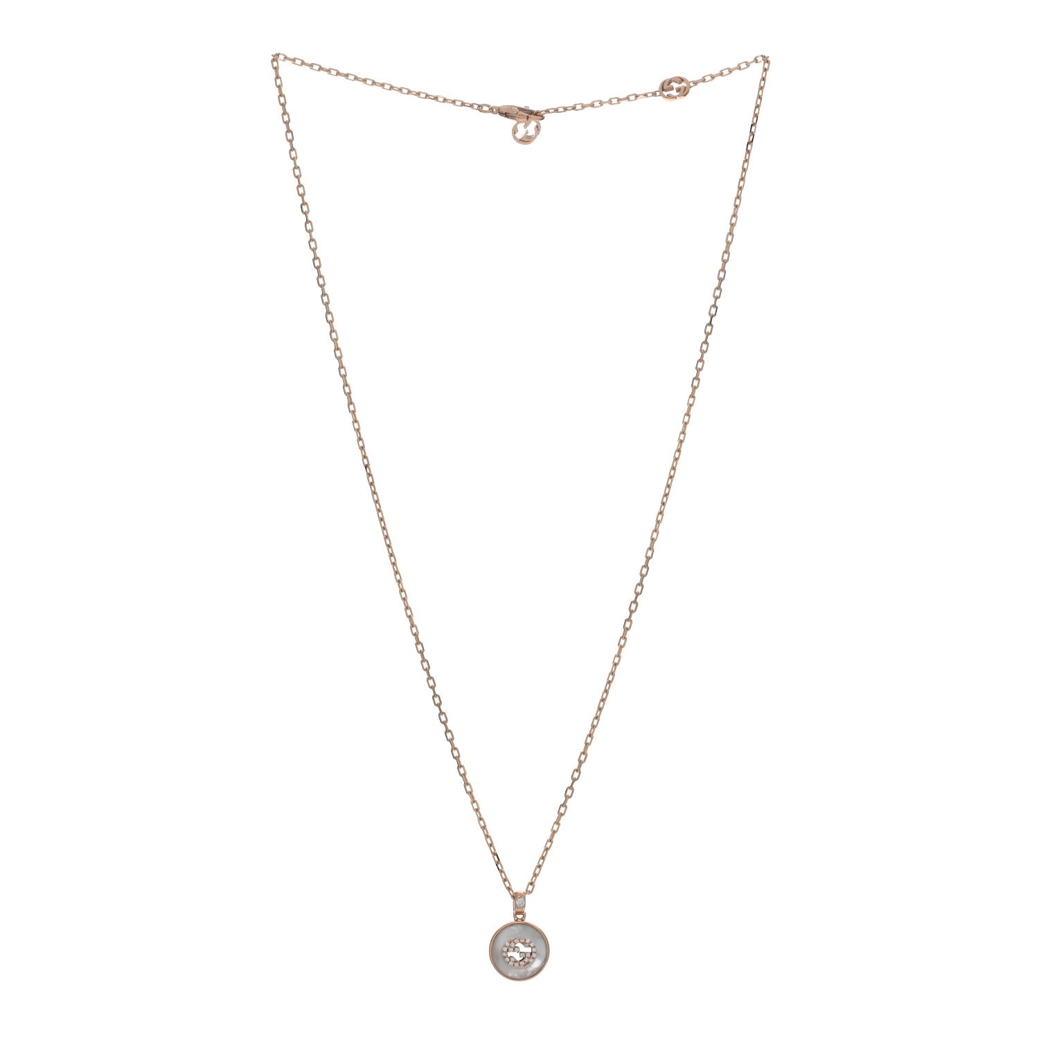 Gucci 18K Rose Gold Diamond Mother of Pearl Interlocking G Pendant Necklace 3 of 5