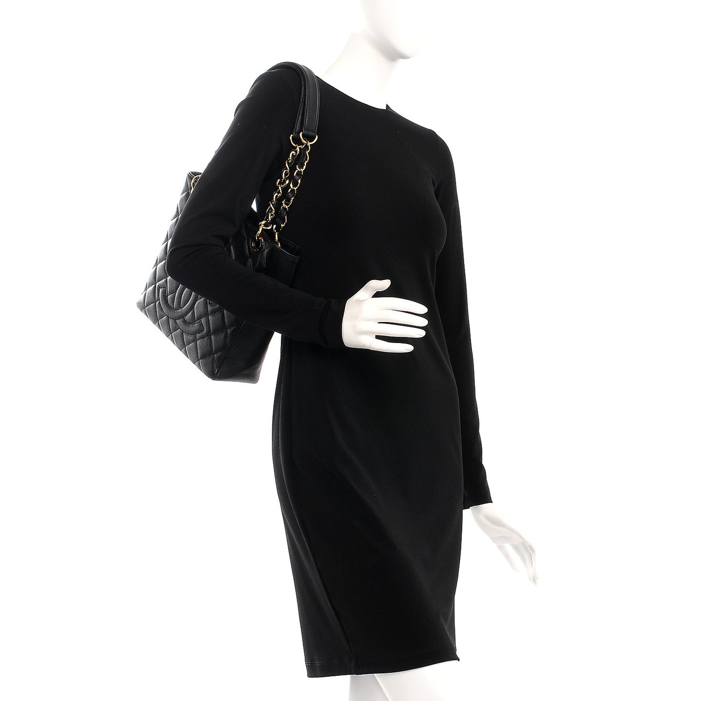 Caviar Quilted Petit Shopping Tote PST Black